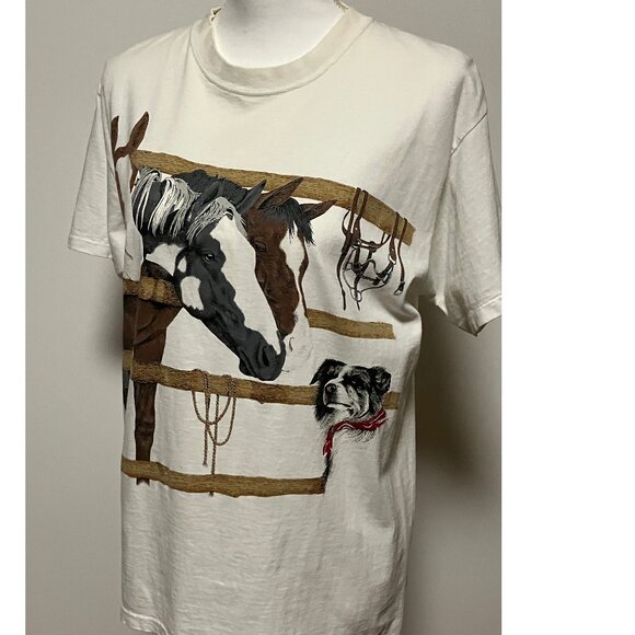Vintage Sun Sportswear Horses & Dog Women's T-Shirt, Medium, White, Y2K - Picture 5 of 10